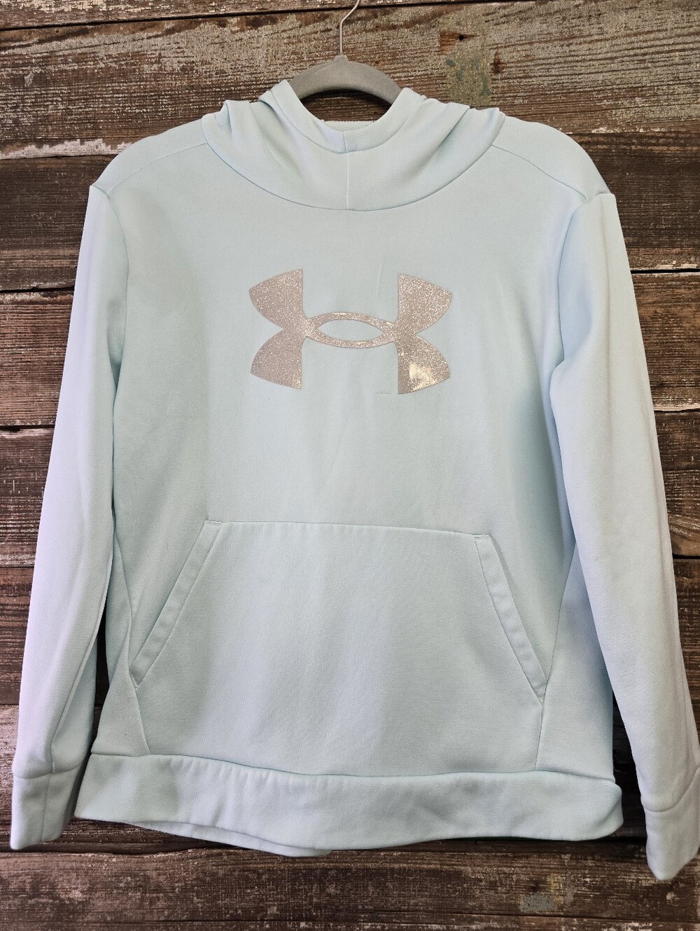 Under Armour Light Blue Girls' Hoodie with Glitter Logo, Size YXL or Womens S